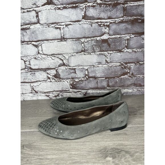 AGL Grommet Gray Suede Leather Studded Pointed Toe Flats Women’s Sz 38EU/7.5M US - Picture 15 of 16